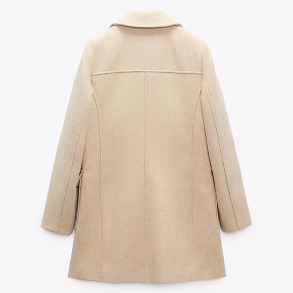 NEW Zara Women's WOOL BLEND Double-breasted Coat Sand - Picture 11 of 11